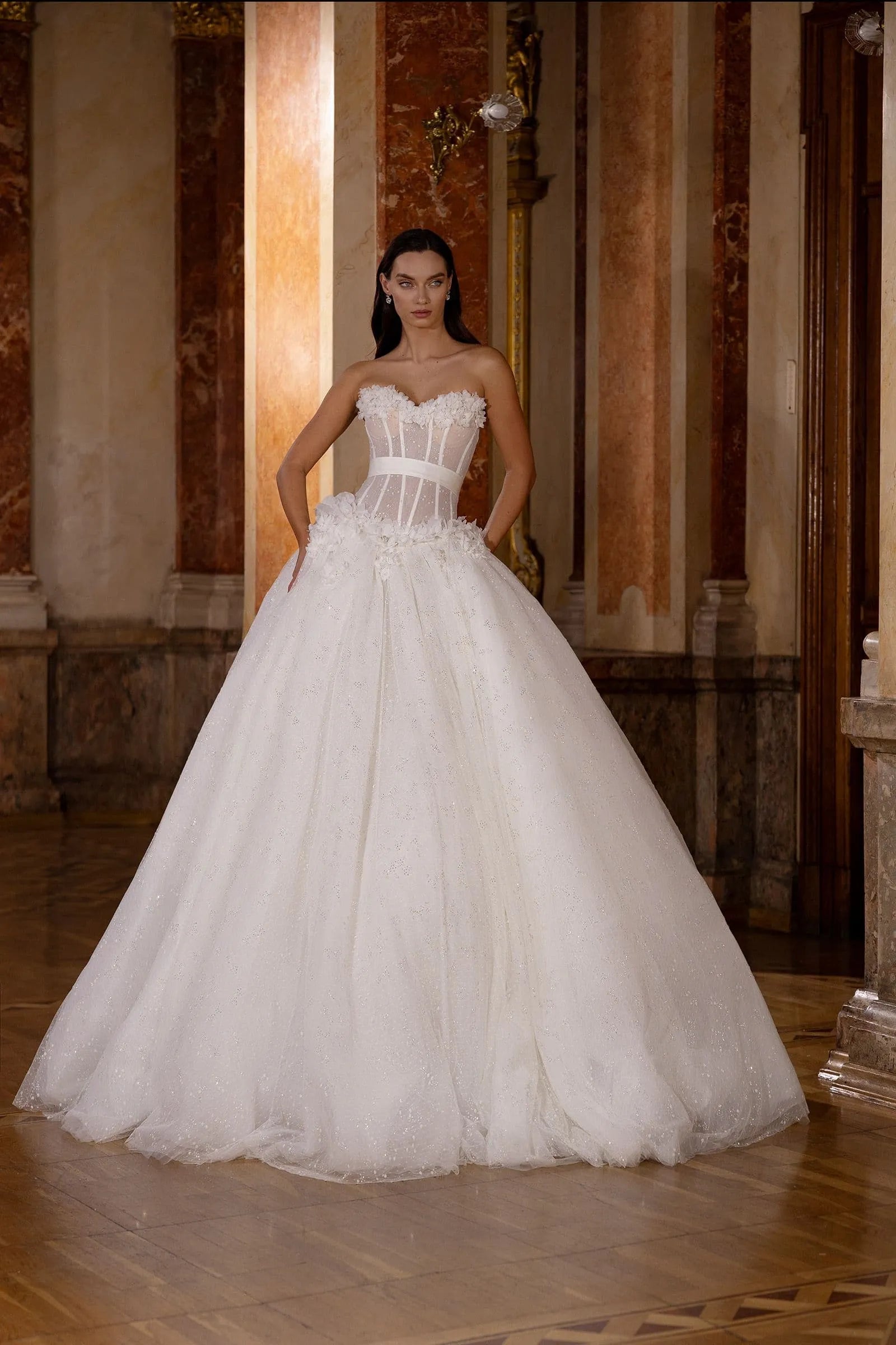 Abiti da sposa da principessa con glitter senza spalline, da donna, se