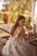 Boho V Neck Wedding Dress A Line Backless Bride Gowns Spaghetti Straps Flowers Lace Sexy Vestidos De Novia
