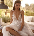 Boho V Neck Wedding Dress A Line Backless Bride Gowns Spaghetti Straps Flowers Lace Sexy Vestidos De Novia