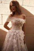 Romantic 3D flowers Wedding Dress Dreamy Customized A-line Lace Dress For Bride Graceful Shiny Bridal Gown
