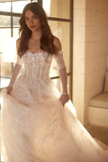 Off The Shoulder Long Sleeve Wedding Dress Sequined Bride Robe Elegant A-line Long Bridal Gown