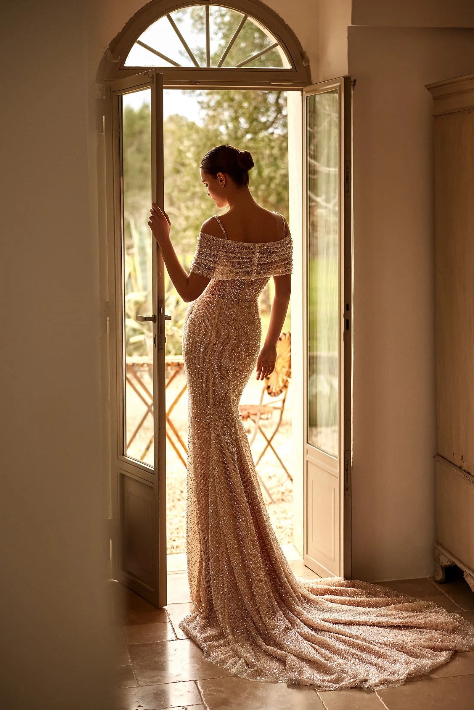Glitter Mermaid Wedding Dresses For Woman Off Shoulder Court Train