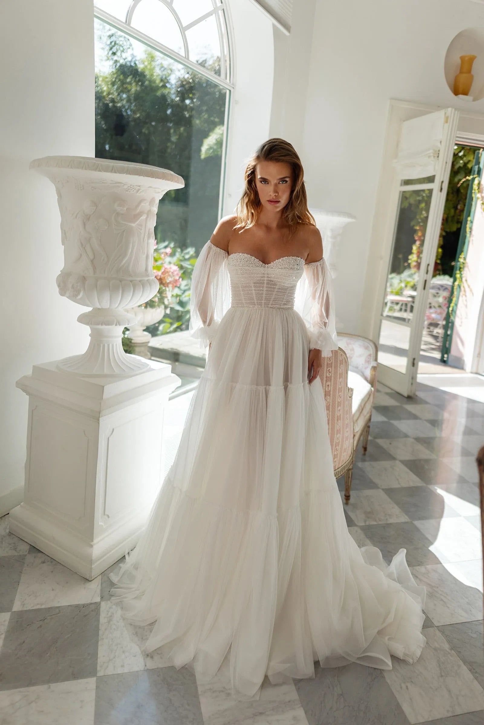 Abito da sposa chic in tulle per donna, destinazione semplice, abiti d