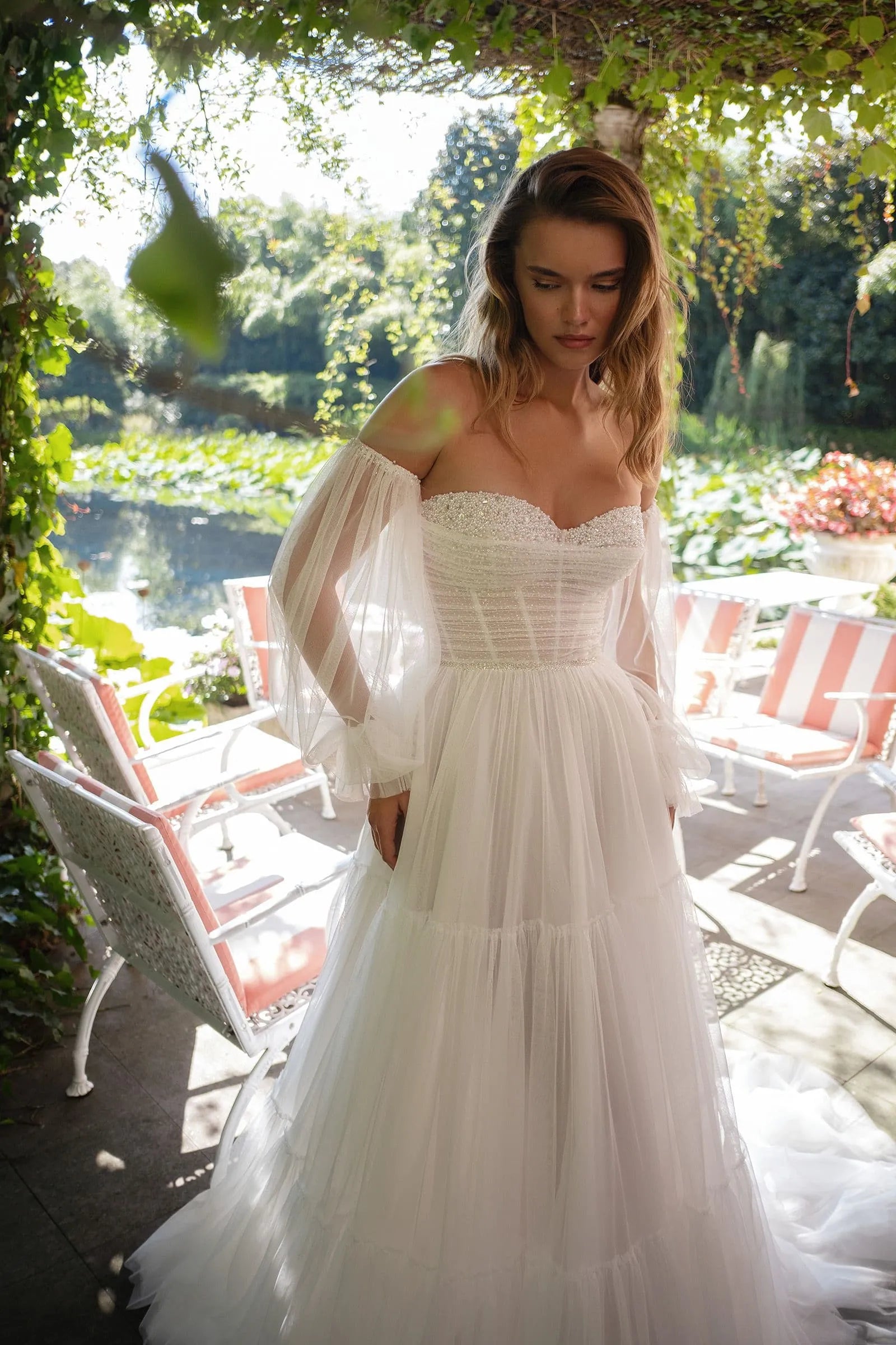 Chic Tulle Wedding Dress for Women Destination Simple Bride Dresses Corset Long Bridal Gown