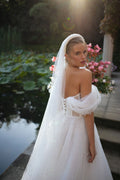 Charming Off the Shoulder Wedding Dresses for Women A-line Pleat V-neck Beads Lacing Up