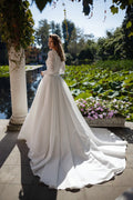 Modern A Line Wedding Dresses For Women Brides Square Neck Long Sleeves Lace Bride Dress With Pocket Belt Wedding Gown