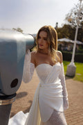 Gorgeous Sweetheart Wedding Dress Mermaid Lace Illusion Bride Gowns Detachable Sleeve New Vestidos De Novia For Bride