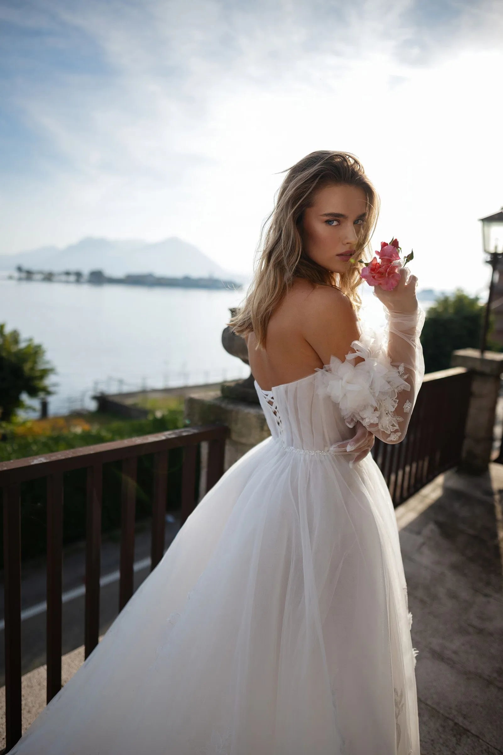 Wedding Dress Tulle Off-the-shoulder Long Illusion Sleeve A-line Elegant Exquisite style Luxury