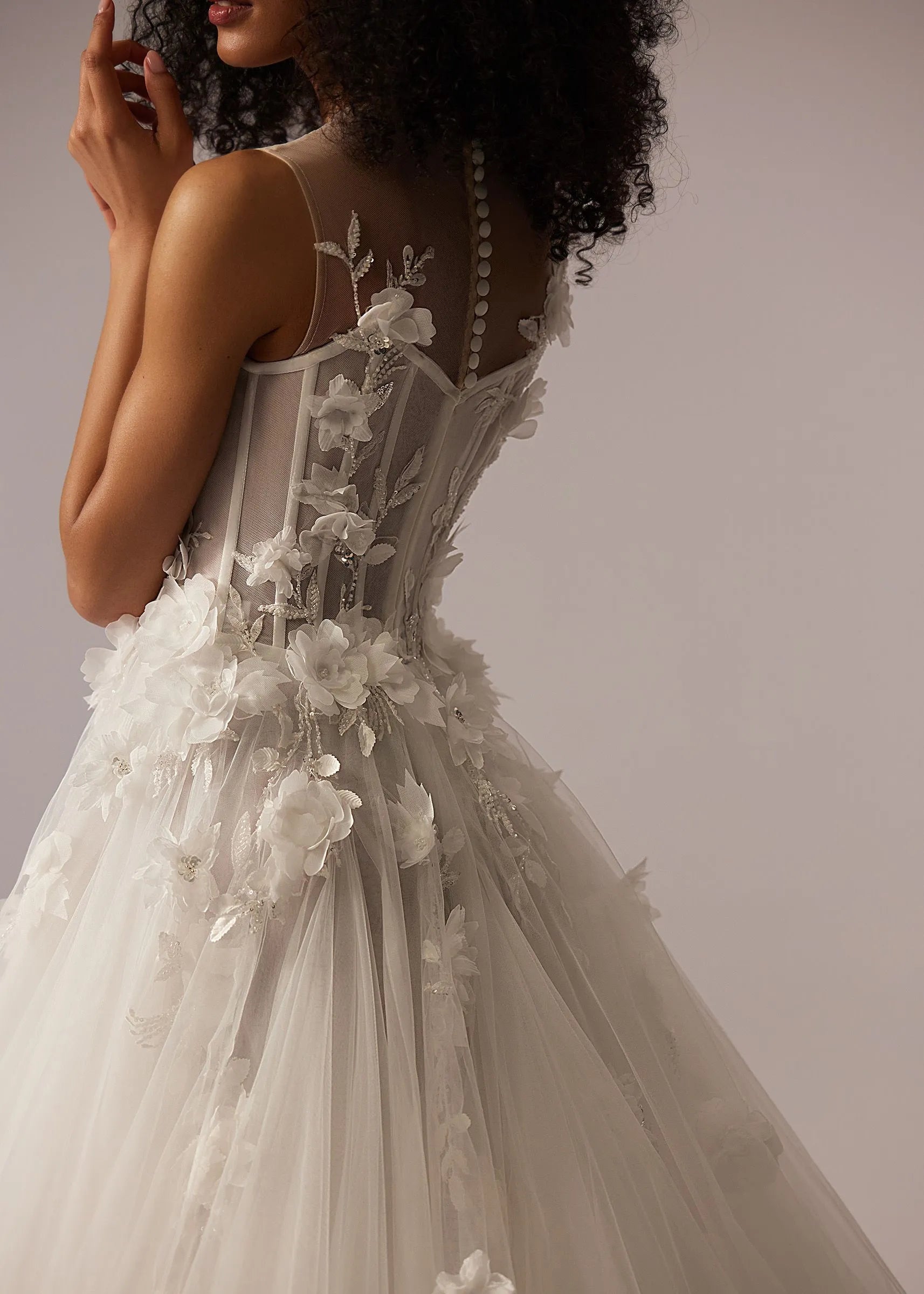 Modern O-neck A-line Wedding Dress Elegant 3D Flowers Tulle Bride Customized Romantic Corset Bridal Gown Vestidos De Novia