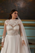 Exquisite Long Sleeves Wedding Dresses Princess Applique Lace Dress For Wedding Ceremony A-Line