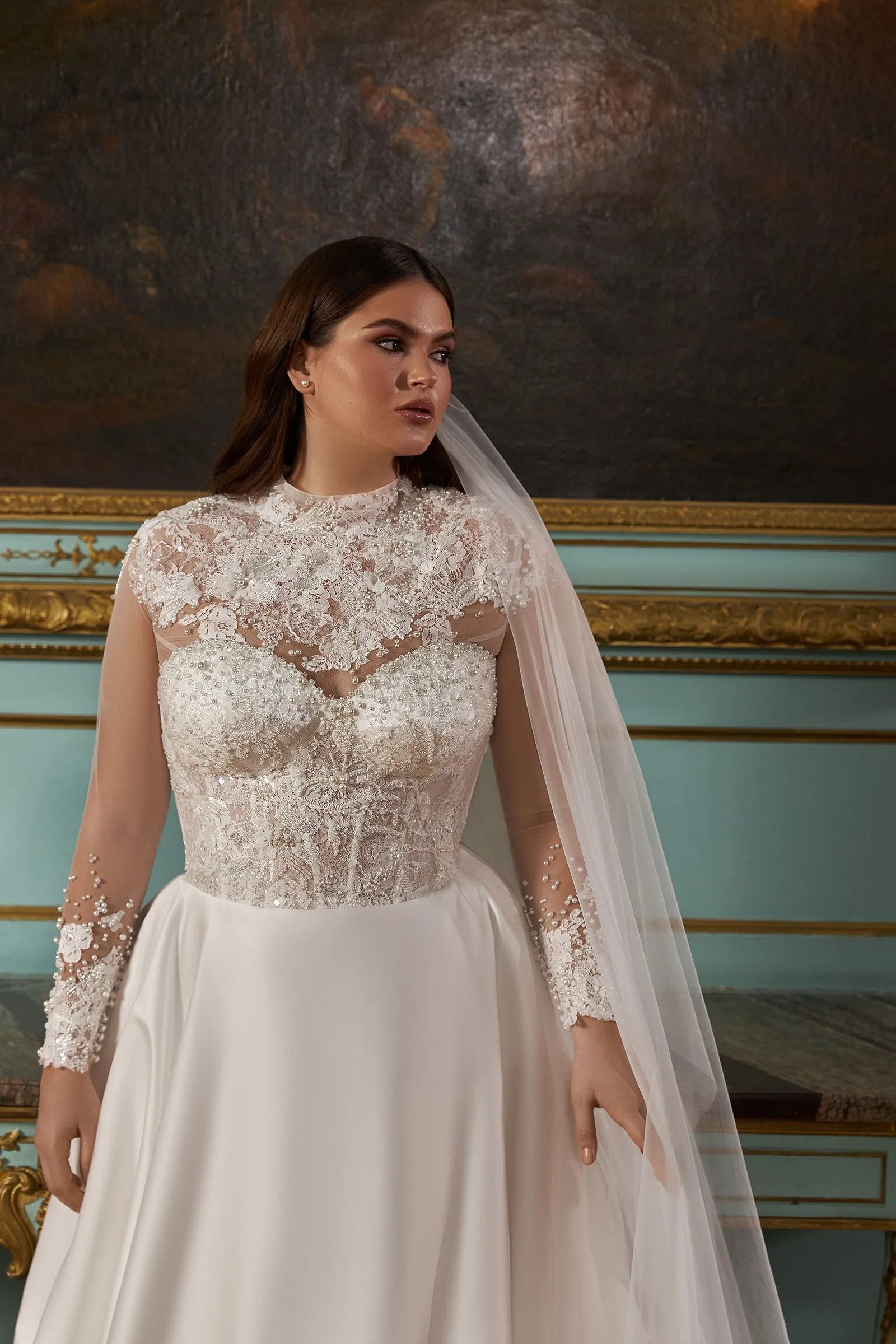 Exquisite Long Sleeves Wedding Dresses Princess Applique Lace Dress For Wedding Ceremony A-Line