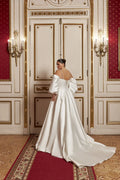 Off the Shoulder Wedding Gown with Removable Long Sleeves for Bridal Dress
