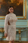 Elegant Lace Long Sleeve Bodycon Party Evening Dress Women Half High Neck