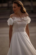 Classic 3D Flower Wedding Dress Sparkly Sequins Bride Robe Elegant A-line Long Bridal Gown Robe De Mariée