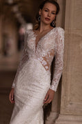 Loverxu Mermaid Sexy Wedding Dresses V-Neck Long Sleeve Vestido De Novia