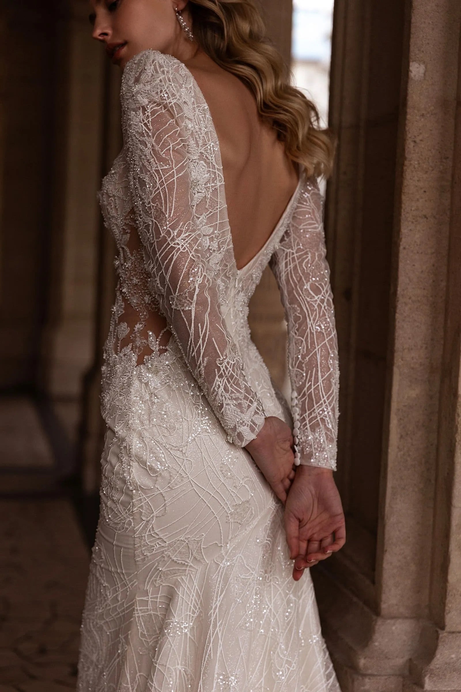 Loverxu Mermaid Sexy Wedding Dresses V-Neck Long Sleeve Vestido De Novia