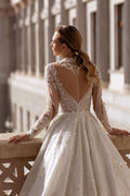 Long Sleeve Wedding Dress Sweetheart Backless A-Line Women Bride Gown
