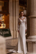 Classic High Neck Mermaid Wedding Dress Gorgeous Appliques Lace Long Sleeve Princess Bride Gown
