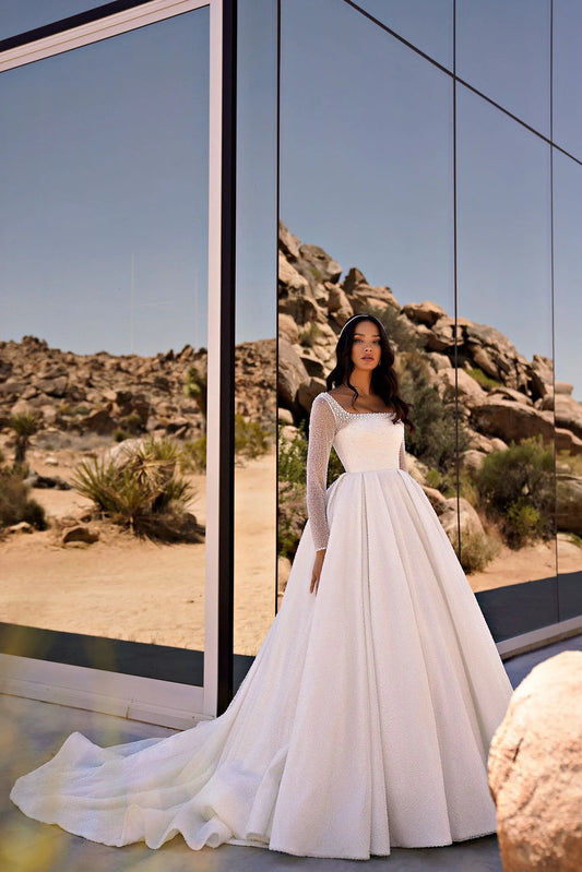 Modest Wedding Dresses A-Line Satin Bridal Gowns Full Sleeves Robes Glamorous Floor Length