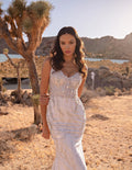 Fashionable Spaghetti Straps Brides Dress Sleeveless Lace Appliques V-neck Mermaid Robe De Mariee