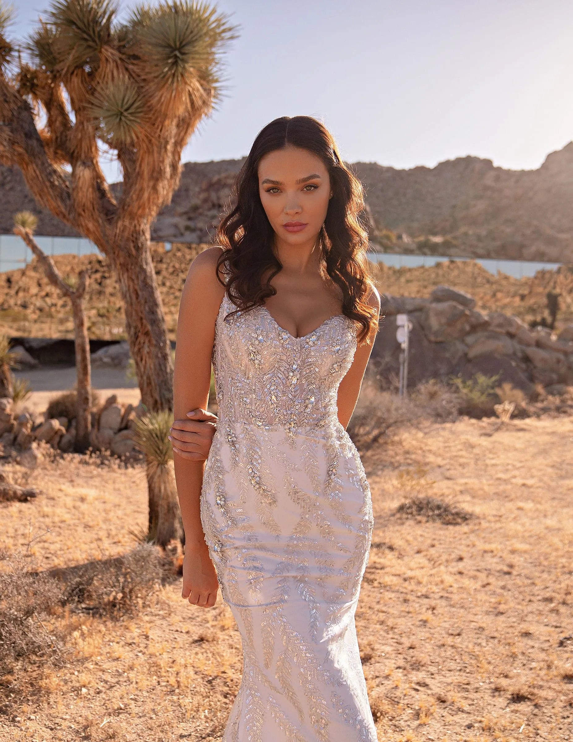 Fashionable Spaghetti Straps Brides Dress Sleeveless Lace Appliques V-neck Mermaid Robe De Mariee