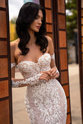 Vintage Mermaid Wedding Dresses Off Shoulder Lace Appliques Bridal Gowns Long Sleeves Floor Length