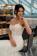 Lace Illusion Bride Dress Spaghetti Straps Long Train Women Wedding Dresses Customized Detachable Sleeves Luxury Bridal