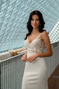 Modern Sheath Backless V-Neck Sequined Trumpet Wedding Dresses Bride Customized Vestido De Casamento