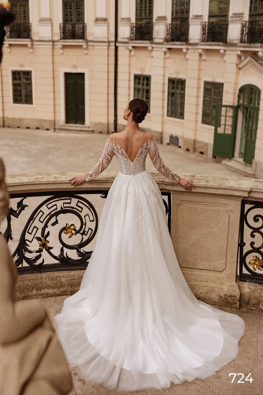 Wedding Dress Sequins Bridal Ball Gowns V Neck Long Sleeves Customized Vestidos De Novia