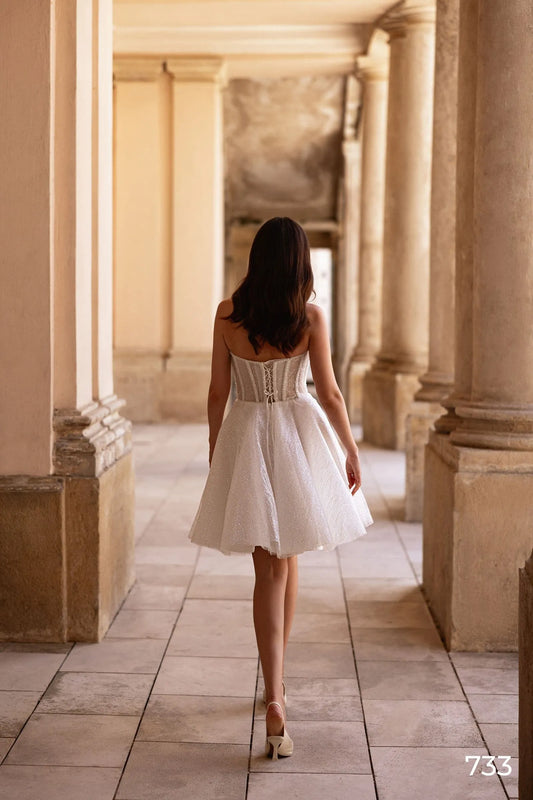 Glitter Wedding Dresses Shiny Short Bridal Dress strapless Corset Bride Gown Mini Party Gown vestidos de novia Customized