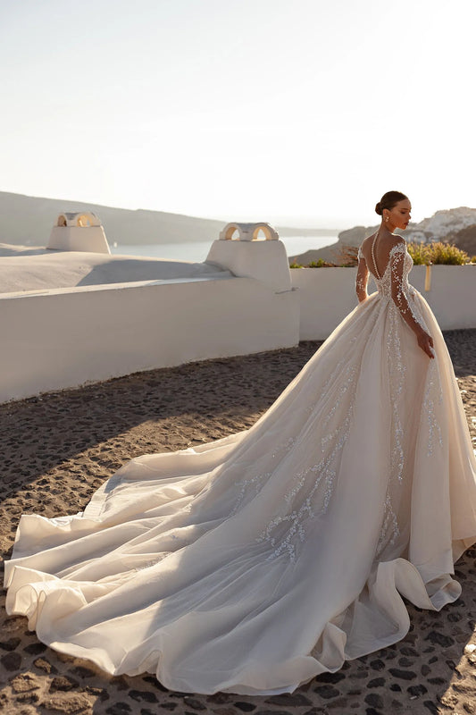 Wedding dress Off Shoulder Long Sleeves Sequin Lace Bride Dress luxurious Women