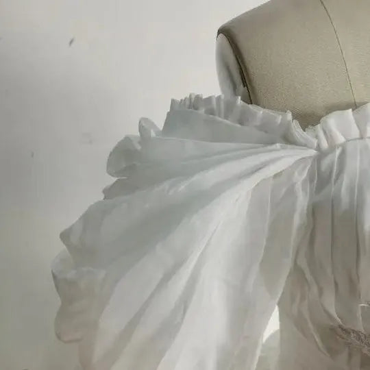 Boho Off The Shoulder Princess Wedding Dress Sweetheart Appliqued Puff Sleeves Bride Dress A-Line Backless For Bride Gown