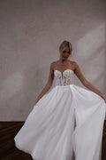 Elegant Lace Appliques White Wedding Dress For Woman A-Line Spaghetti Straps Bride Gown Strapless Illusion Backless High Slit