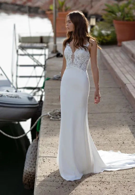 Elegant Mermaid Wedding Dress Lace Open Back Sweetheart Spaghetti Straps Bridal Gown Sweep Train Vestidos De Novia Ivory