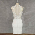 O-Neck Appliques Sheath Short Wedding Dress Detachable Train Cut Out Back Above Knee Mini Bridal Gown