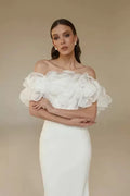 Elegant Off The Shoudler Handmade Flower Sheath Mermiad Wedding Dresses Custom Made Formal Party Grown Rode De Morrie