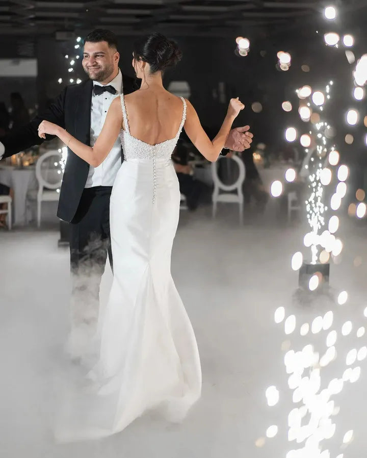 Elegant Spaghetti Straps Mermaid Pearls Beaded Wedding Dresses With Detachable Train Bridal Gowns vestidos de novia