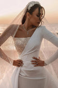 Summer Ivory Saudi Arabic Dubai Modern Backless Wedding Dresses Sexy One Shoulder Sequins Long Train Wedding Gowns Custom Made