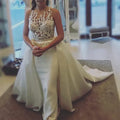 O-Neck Wedding Dress Lace Applique Beads 3D Floral Mermaid Satin Detachable Court Train Custom Zipper Or Lace-Up Back Bride Gown