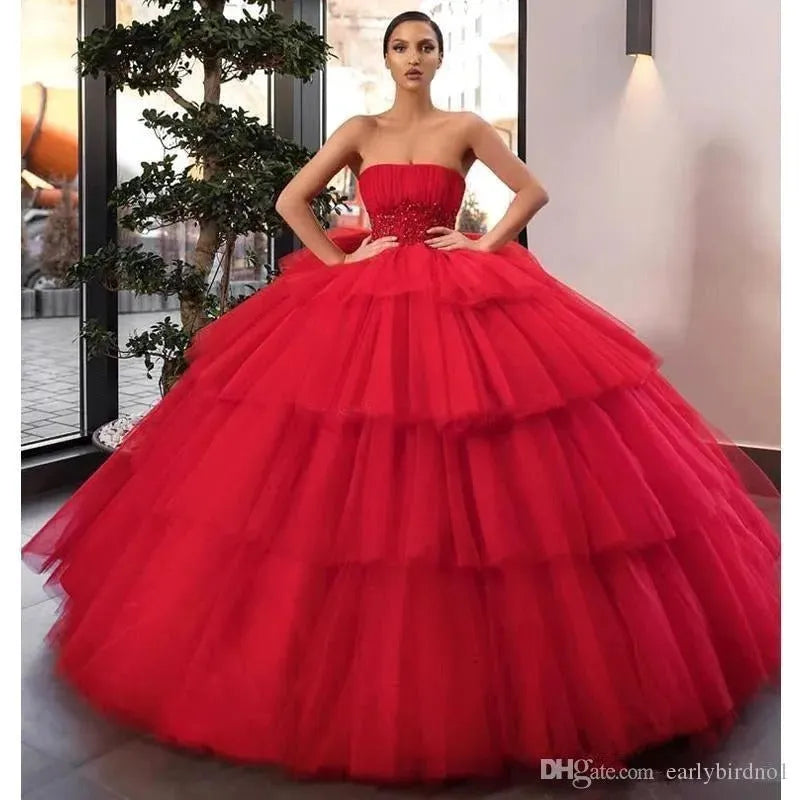 Strapless Ball Gown Quinceanera Dresses Vestidos De 15 Anos Fashion Stratification Skirt Princess Party Gowns