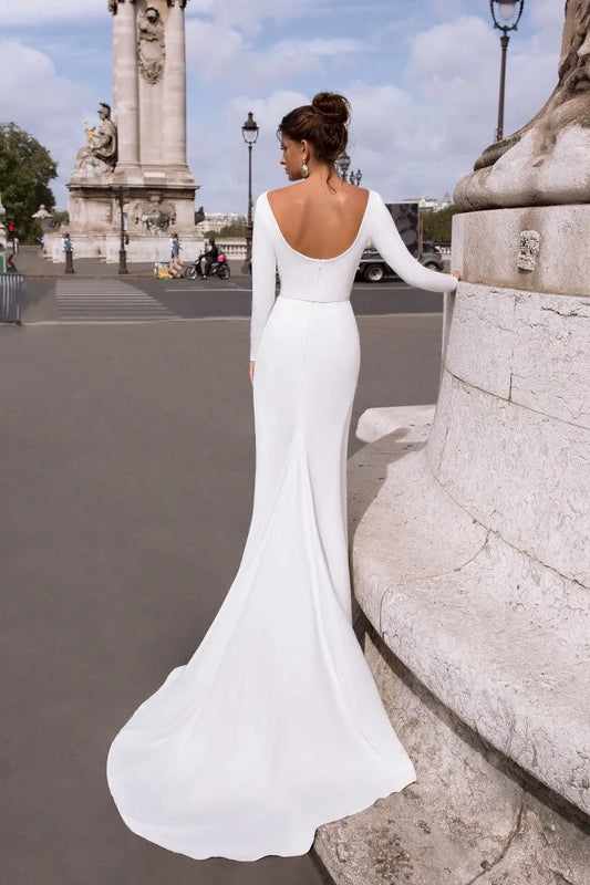 Close-Fitting Line Mermaid Dress Bow Court Train Modern Satin Princess Bridal Sleeveless Gown Vestido De Novia