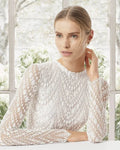 Timeless A-Line Wedding Gown with Elegant Lace Detailing, Graceful Long Sleeves, and a Sophisticated High-Neckline for a Regal and Romantic Bridal Look