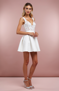 Chic White Mini Short Wedding Dress with Pearl Embellishments for a Glamorous Touch
