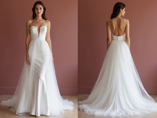 A-Line White Wedding Gown with a Cascading Train for a Majestic Bridal Look