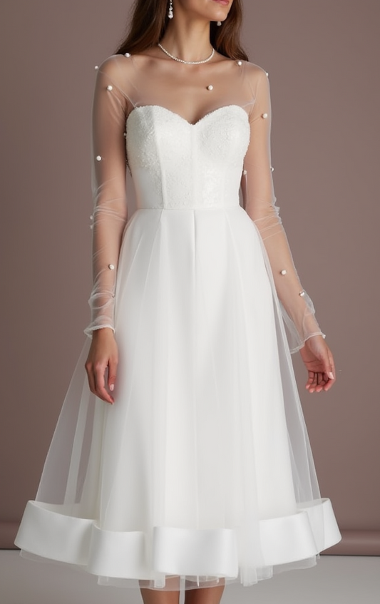 Playful White Mini Short Wedding Dress with a Tulle Skirt for a Fun and Flirty Look