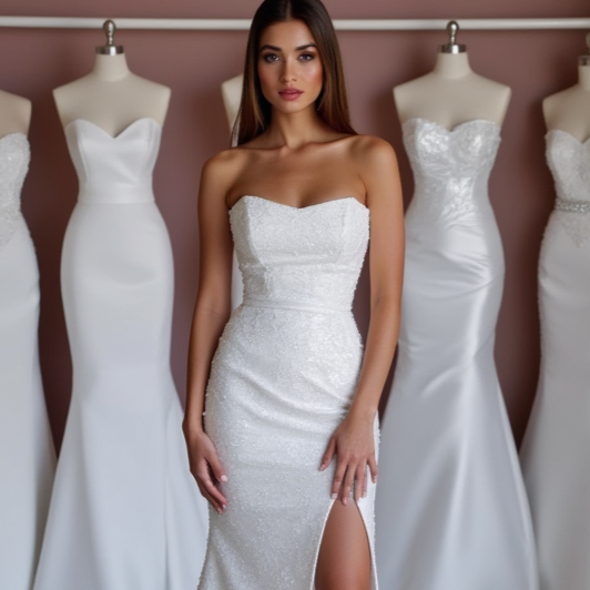 Modern White A-Line Wedding Dress with a High Slit for a Bold Bridal Statement