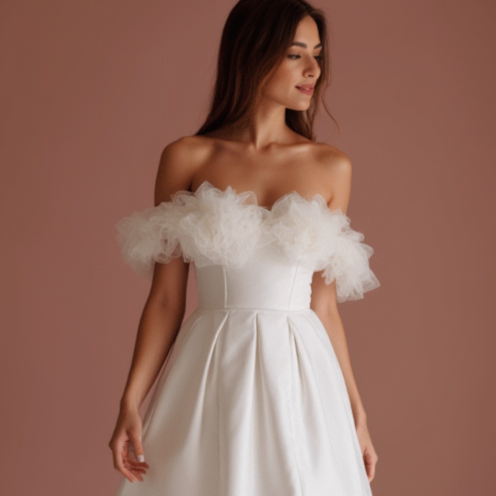 Bohemian White Mini Short Wedding Dress with a Flowing Tulle Skirt for an Ethereal Look