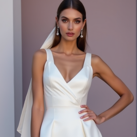 Elegant White Mini Short Wedding Dress with a Draped Neckline for a Chic and Romantic Style