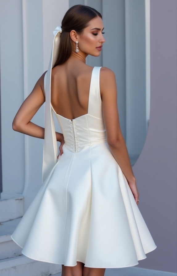 Elegant White Mini Short Wedding Dress with a Draped Neckline for a Chic and Romantic Style