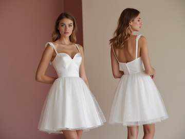 Romantic White Mini Short Wedding Dress with a Heart-Shaped Back for a Sweet Bridal Touch
